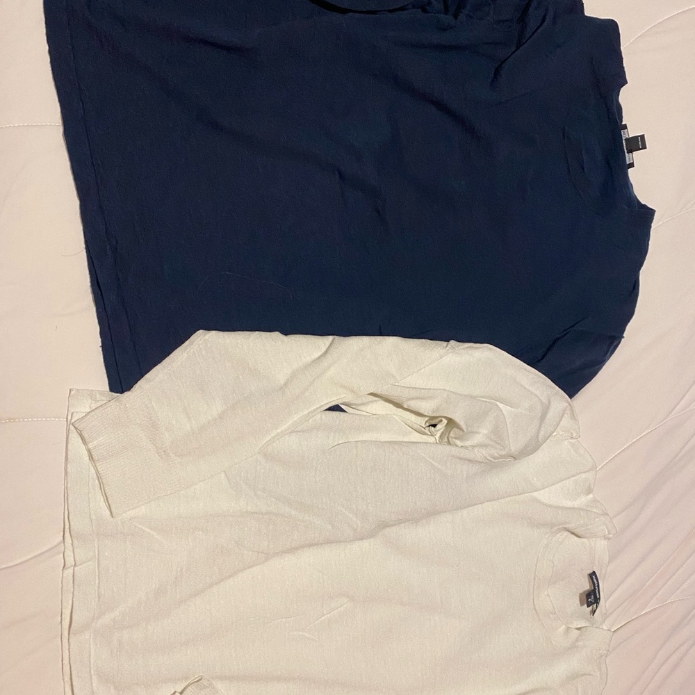 James Perse white and navy Long Sleeve Top